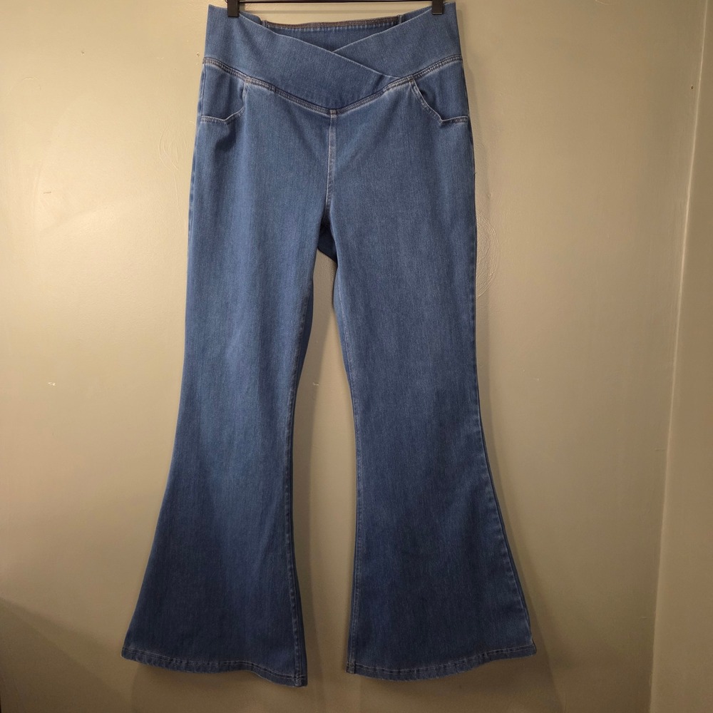 Halara Flex Women's Pull On Crossover Waist Flare Stretch Jeans Size XL Tall